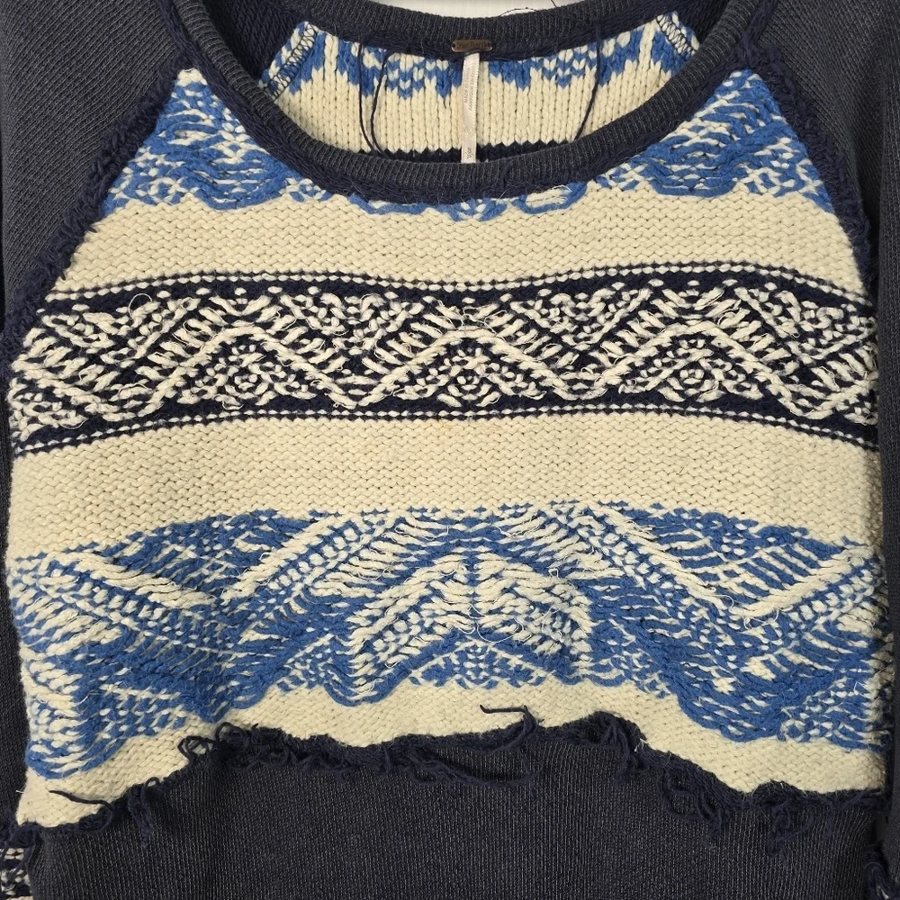Free People Blue Aztec Tribal Soft Boho Snow Angel Angora Rabbit Hair Sweater S